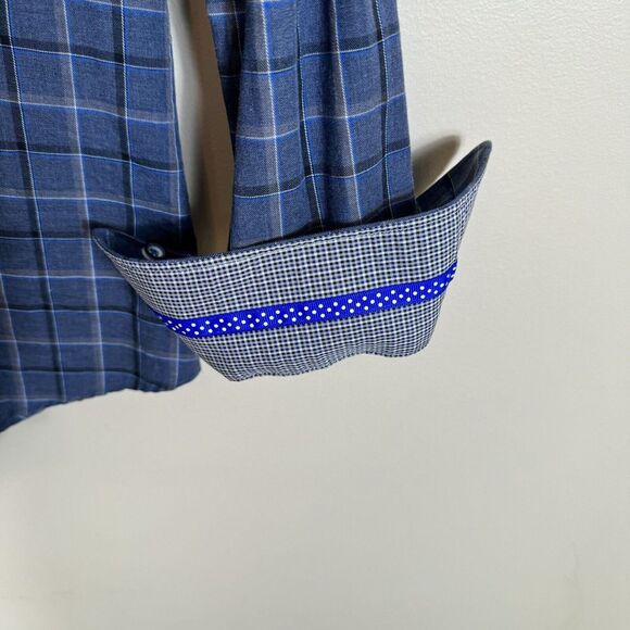 BLU by Polifroni Shirt Men Large Blue Black Check Long Sleeve Collared Button Up - Picture 4 of 9